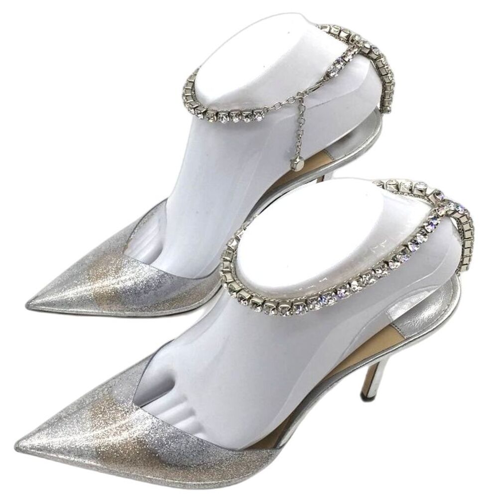 Jimmy Choo Saeda 100 crystal-embellished glittered PVC & metallic leather pumps